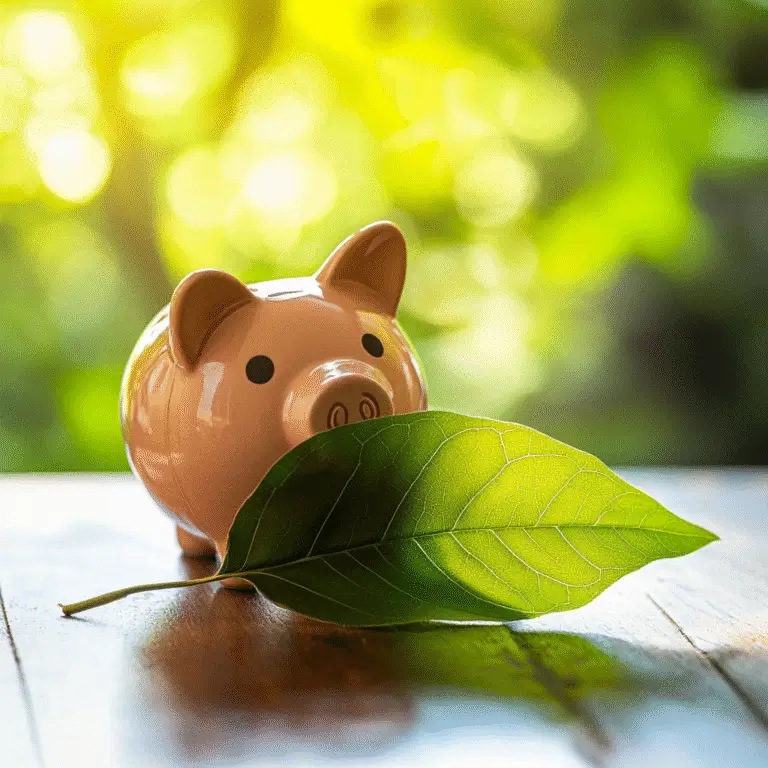 tirelire et feuille symbolisant écologie économie