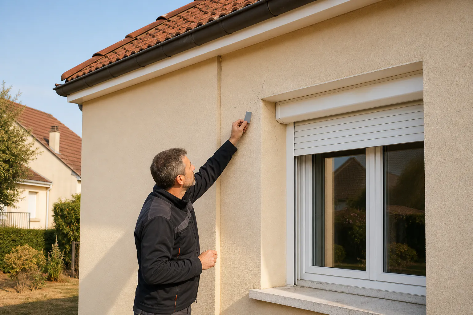 microfissures sur une façade isolée exposée au soleil