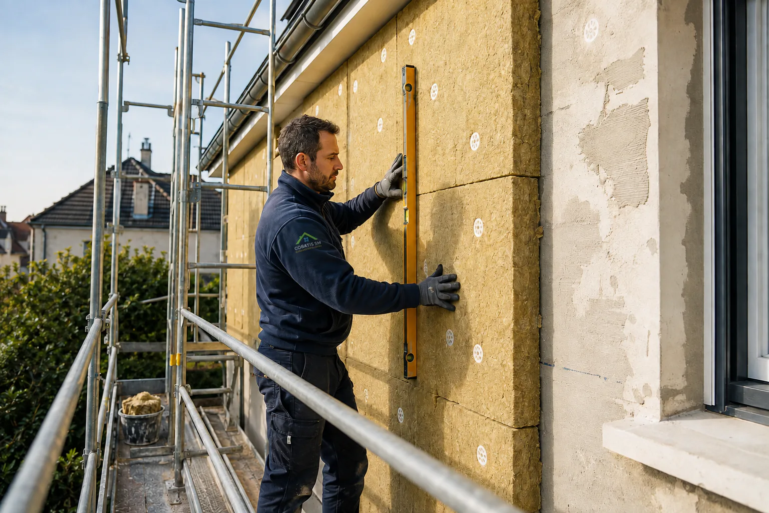 Pose de panneaux isolants sur une facade par une entreprise RGE