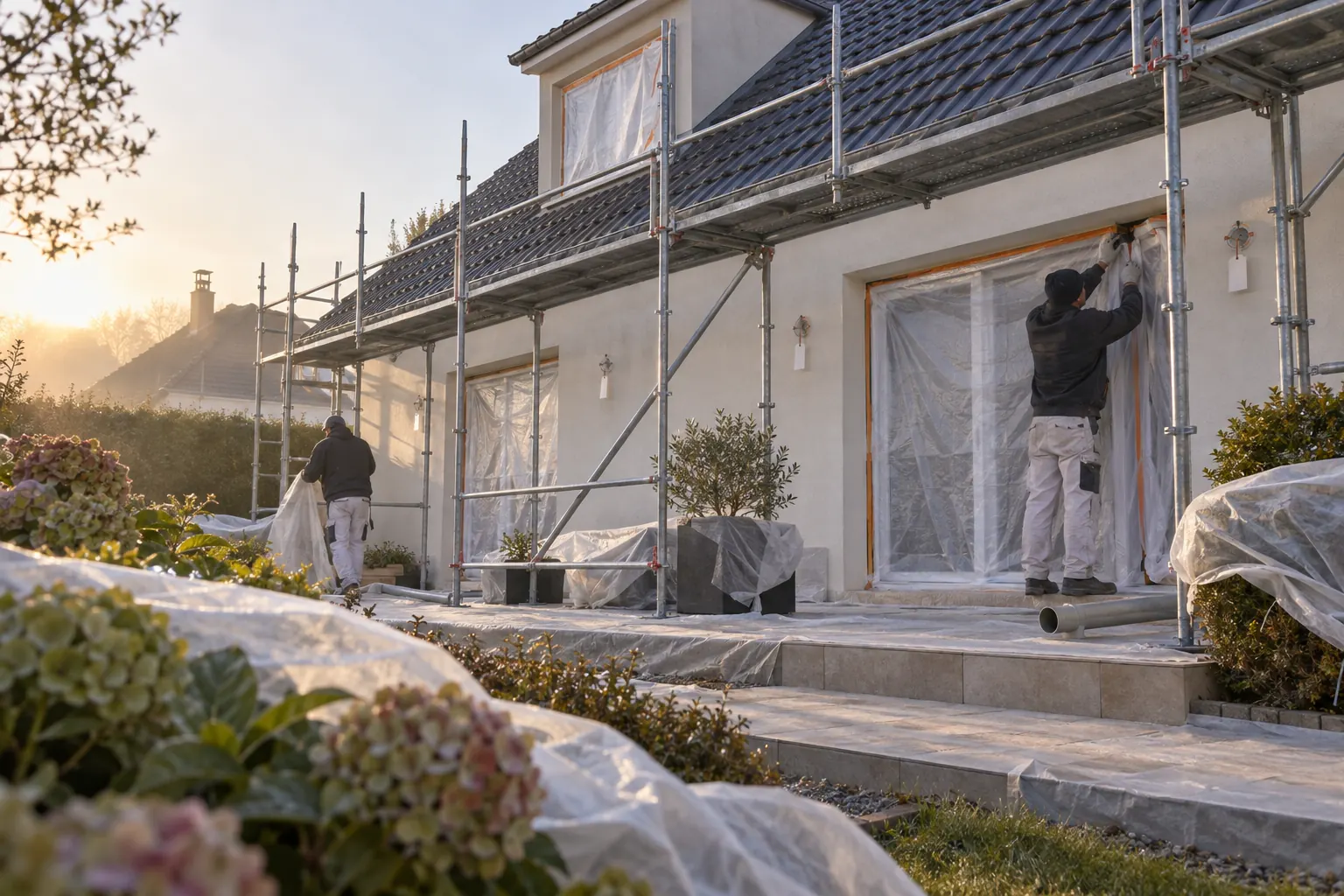 Préparation et protection d'un chantier d'isolation thermique par l'extérieur