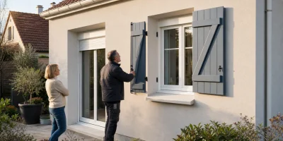 Pavillon isolé par l'extérieur avec fenêtres, volets battants et volet roulant correctement intégrés